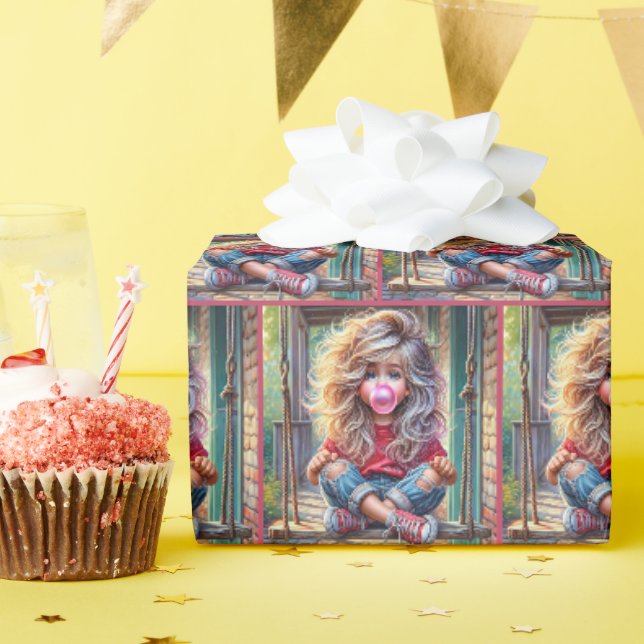 Papier Cadeau Sassy Girl Blown Bubblegum bulle (Fête d'anniversaire)