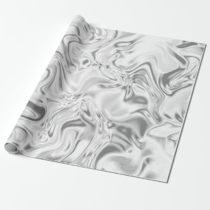 Papier Cadeau Satin argenté liquide, effet marbré, spirale métal