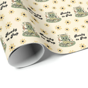 Papier Cadeau Sauge Moderne Groovy Daisy Vert Elle est Prête à é