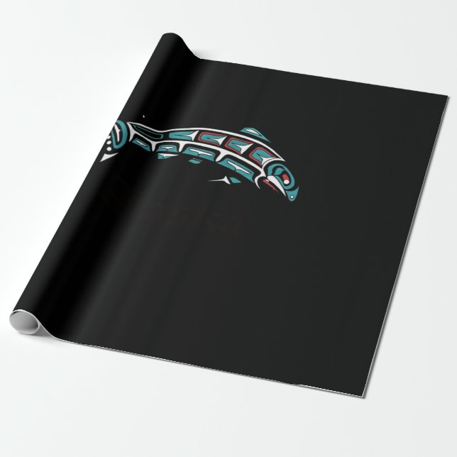 Papier Cadeau Saumon de l'Alaska Pêche Amérindien (Déroulé)
