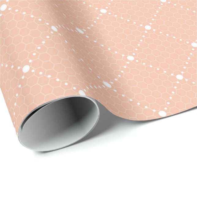Papier Cadeau Saumon Peach Pastel Dentelle délicate Blanc Élégan (Coin rond)