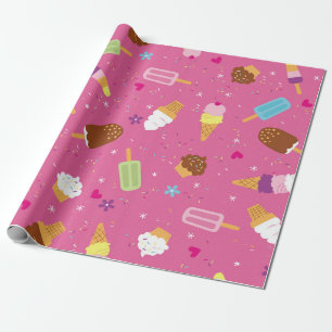 Papier Cadeau Saupoudrer, cupcakes, glaces et coquelicots