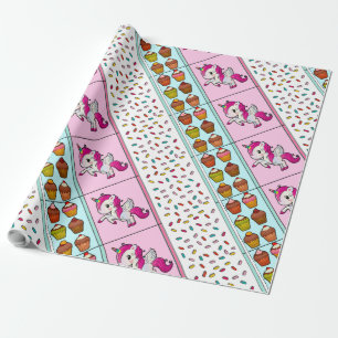 Papier Cadeau Saupoudrer, licornes et gâteaux Envelopper