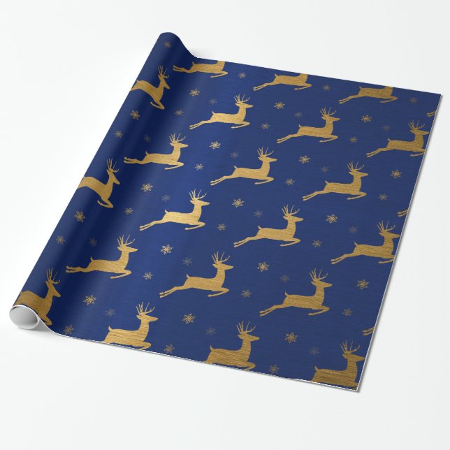 Papier Cadeau Saut de renne de regard de feuille d'or (Déroulé)