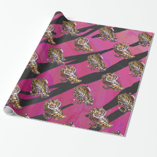 Papier Cadeau Sauvage je noir et rose de tigre