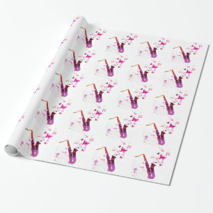 Papier Cadeau Saxophone musique mignonne et papillons