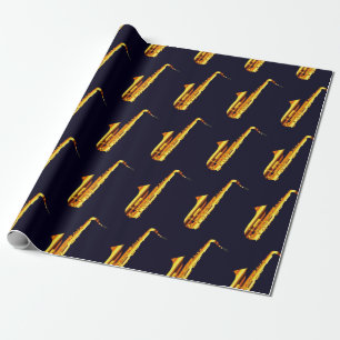 Papier Cadeau Saxophones orange jaune et arrière - plan noir