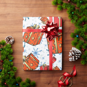 Papier Cadeau Scandi Snowflakes Red Packages Wrapping Papier