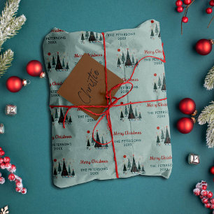 Papier Cadeau Scandinavie Arbres rennes Noël Personnalisé
