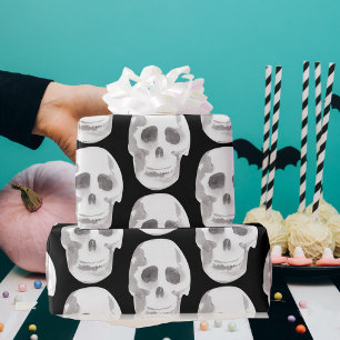 Papier Cadeau Scary Scull Black & White Pattern