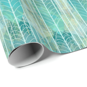 Papier Cadeau Scène Art Déco Aqua avec Echos de Gatsby