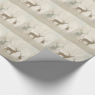 Papier Cadeau Scène boisée avec silhouettes de cerfs mous