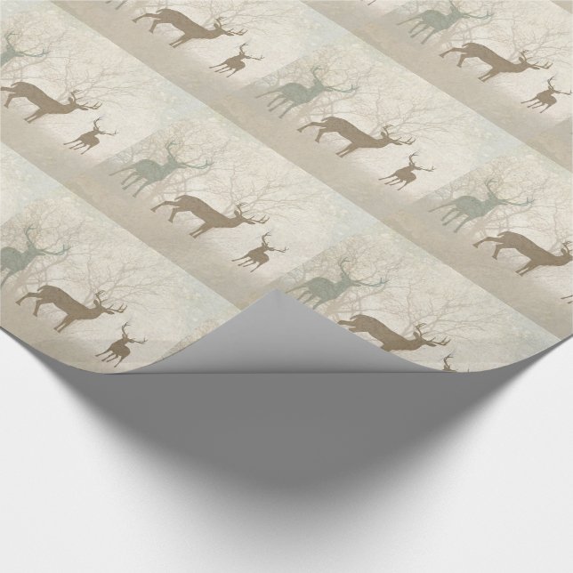 Papier Cadeau Scène boisée avec silhouettes de cerfs mous (Coin)