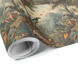 Papier Cadeau Scène botanique vintage de toucans et de fleurs