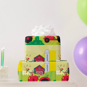 Papier Cadeau Scène de ferme avec coq chantant sur tracteur