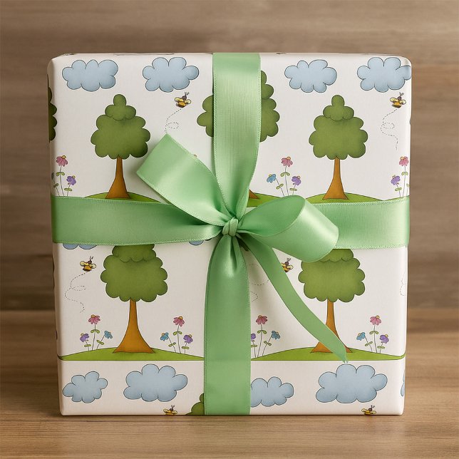 Papier Cadeau Scène de la nature des abeilles et des arbres avec (Créateur téléchargé)