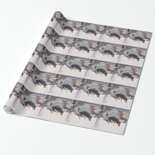 Papier Cadeau Scène de neige d'hiver avec l'art noir et bronzage (Déroulé)