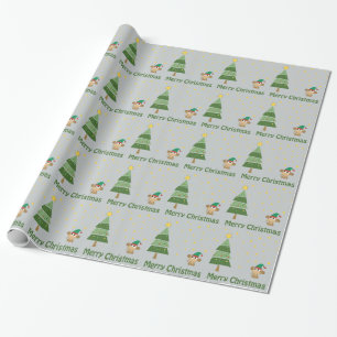 Papier Cadeau Scène de Noël des elfes singes