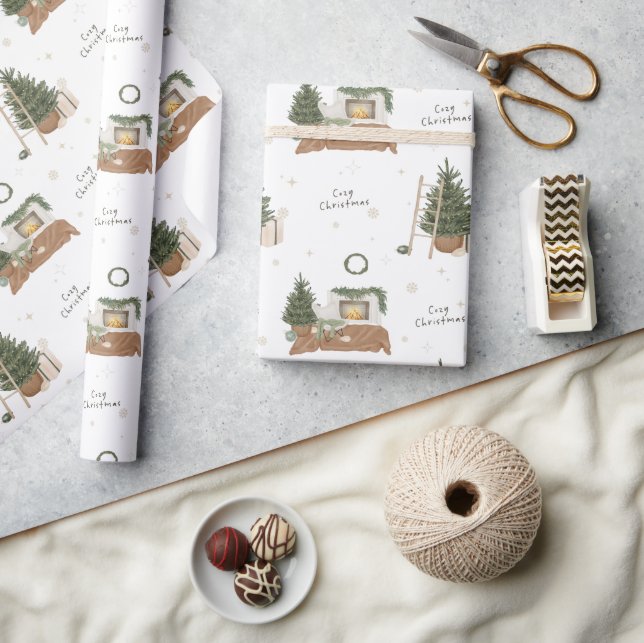 Papier Cadeau Scène de Noël Rustique Aquarelle cadeau de vacance (Artisanat)