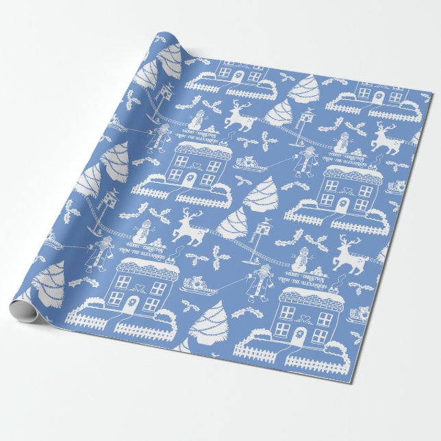 Papier Cadeau Scène de Noël traditionnelle personnalisée (Déroulé)