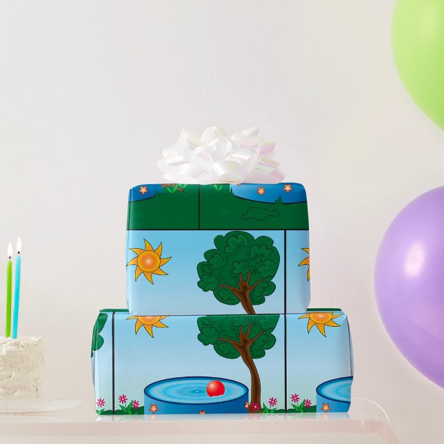 Papier Cadeau Scène de piscine dans la cour des enfants avec un  (Créateur téléchargé)