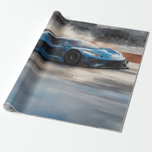 Papier Cadeau Scène dynamique de course urbaine bleue