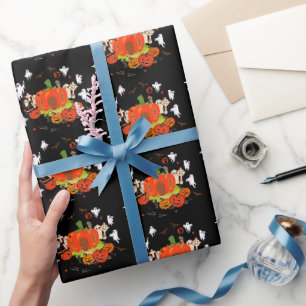 Papier Cadeau Scène éffrayante de cimetière Citrouille d'Hallowe