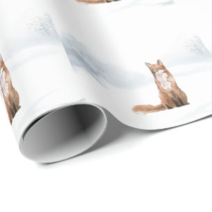 Papier Cadeau Scène forestière hivernale Renard