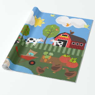 Papier Cadeau Scène heureuse d'animaux de basse-cour (Med. Et