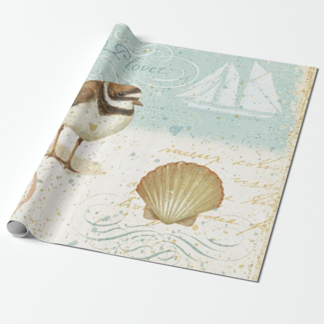 Papier Cadeau Scène vintage de plage (Déroulé)