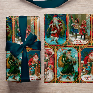 Papier Cadeau Scènes de Noël vintage aux frontières gothiques