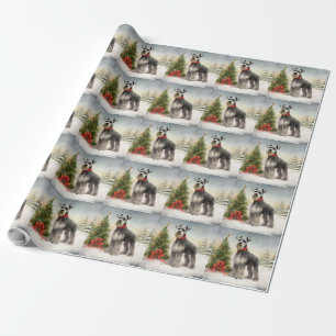 Papier Cadeau Schnauzer Chien dans la neige Noël