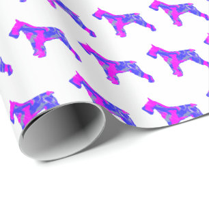 Papier Cadeau Schnauzer Chien Silhouette rose/bleu blanc cadeau