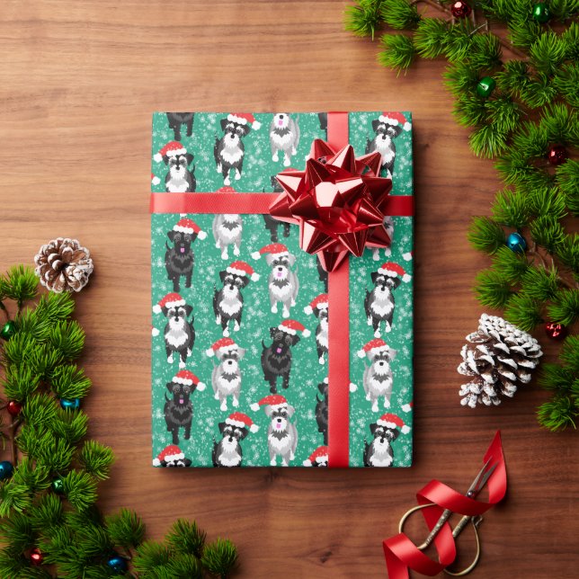 Papier Cadeau Schnauzers de Noël à Santa Hats (Cadeau de vacances)
