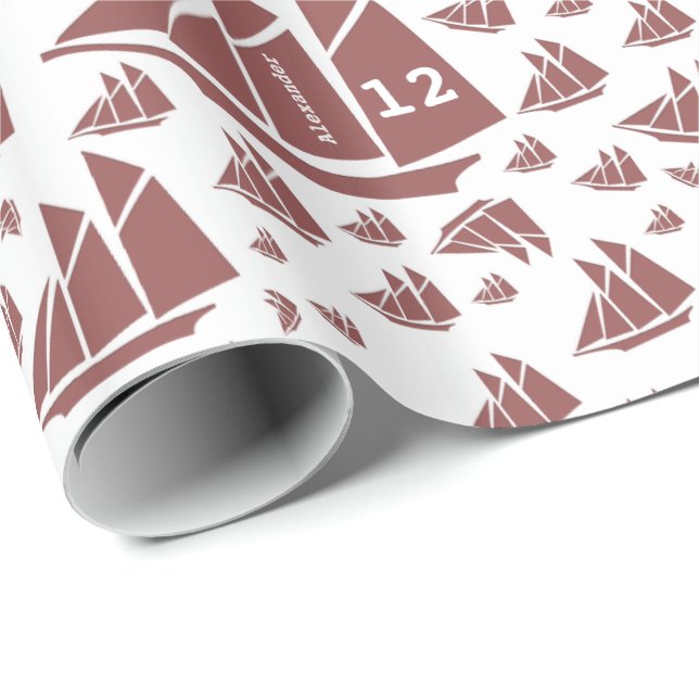 Papier Cadeau Schooner rouge et blanc d'âge et nommé fait sur (Coin rond)