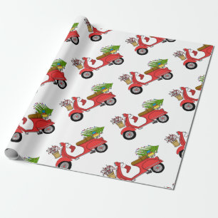 Papier Cadeau Scooter de Noël rétro tiré à la main