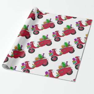Papier Cadeau Scooter de Noël rétro tiré à la main