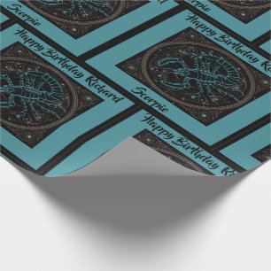 Papier Cadeau Scorpio Zodiac Anniversaire Ajouter le nom Turquoi
