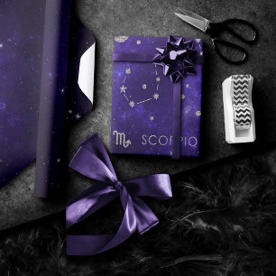 Papier Cadeau Scorpion violet zodiaque   Horoscope d'astrologie 