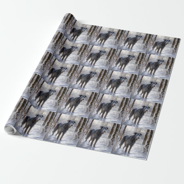 Papier Cadeau Scottish Deerhound Laissez-le neiger Noël (Déroulé)