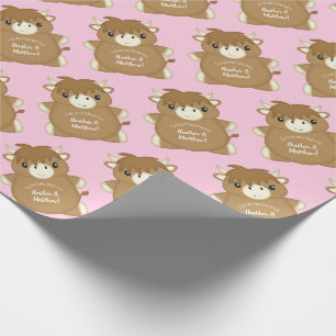 Papier Cadeau Scottish Highland Baby shower de vache rose