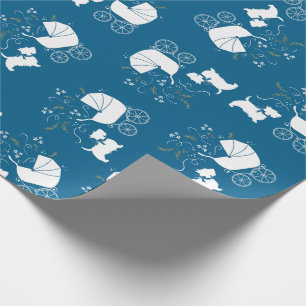 Papier Cadeau Scotty Chien Baby shower Scottish Terrier Blue