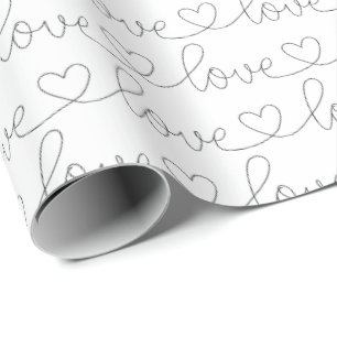 Papier Cadeau Scribble Love   Noir et blanc