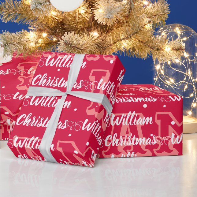 Papier Cadeau Script avec Coeur Joyeux Noël nom rouge (Vacances)