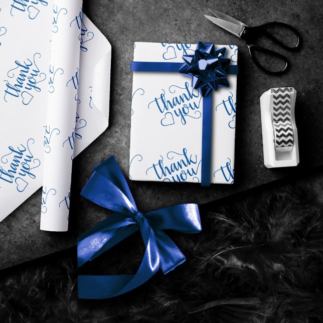Papier Cadeau Script bleu simple | Douche Cérulean Flourish (Créateur téléchargé)