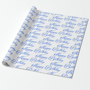 Papier Cadeau Script Blue Happy Birthday