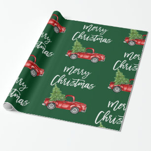 Papier Cadeau Script de brosse - Vintage Camion vert de Noël