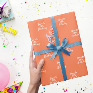 Papier Cadeau Script de nom orange corail