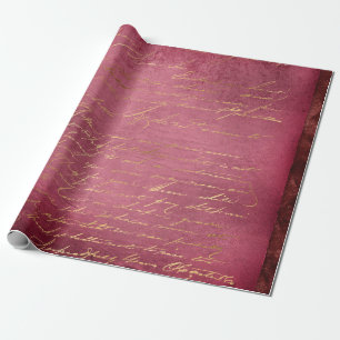 Papier Cadeau Script d'or sur rouge déprimé