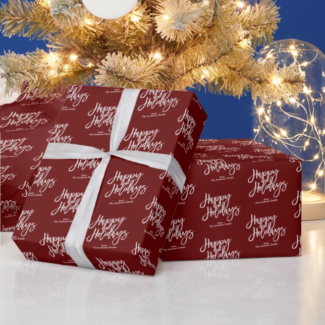 Papier Cadeau Script Joyeux vacances Bourgogne Rouge Noël (Vacances)